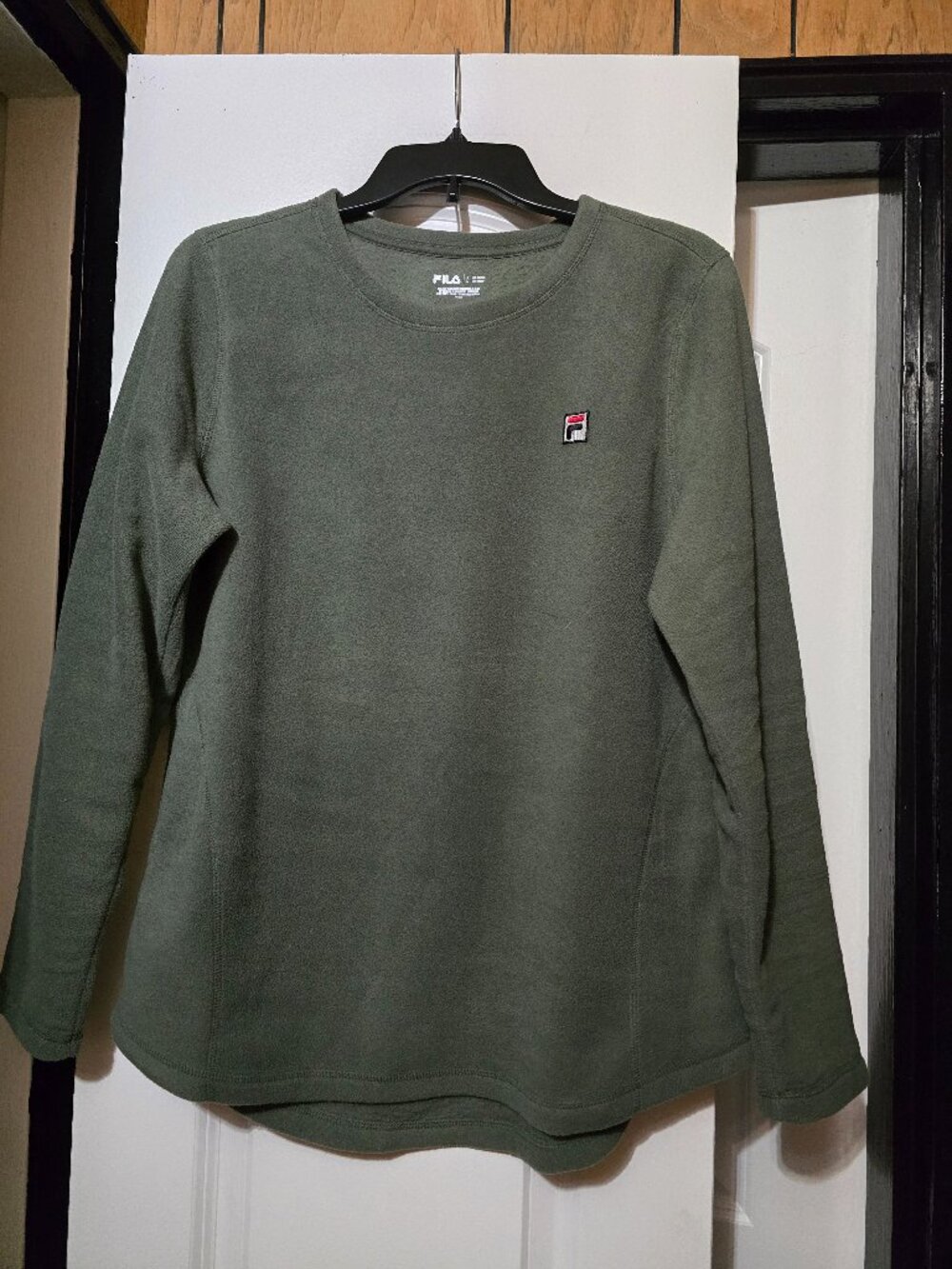 Fila Women's Dark Olive Green Fleece Crewneck Sweater - Size Large